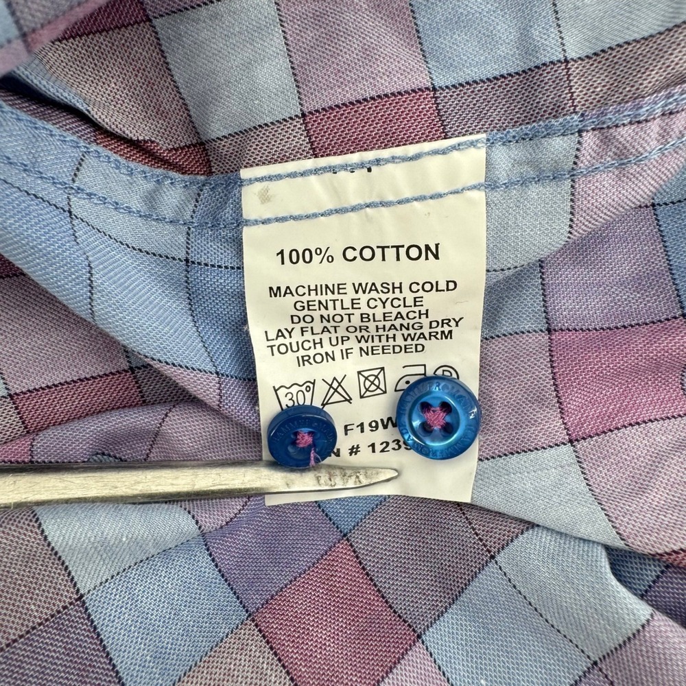 Hammer Made Button Down Shirt 43/17 Large Blue Purple Plaid Long Sleeve Cotton - Picture 7 of 8